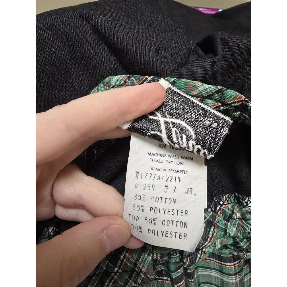1960s 70s Vintage Womens Dress High Waist Green Plaid Schoolgirl Cinch Tie Bust - Picture 7 of 8